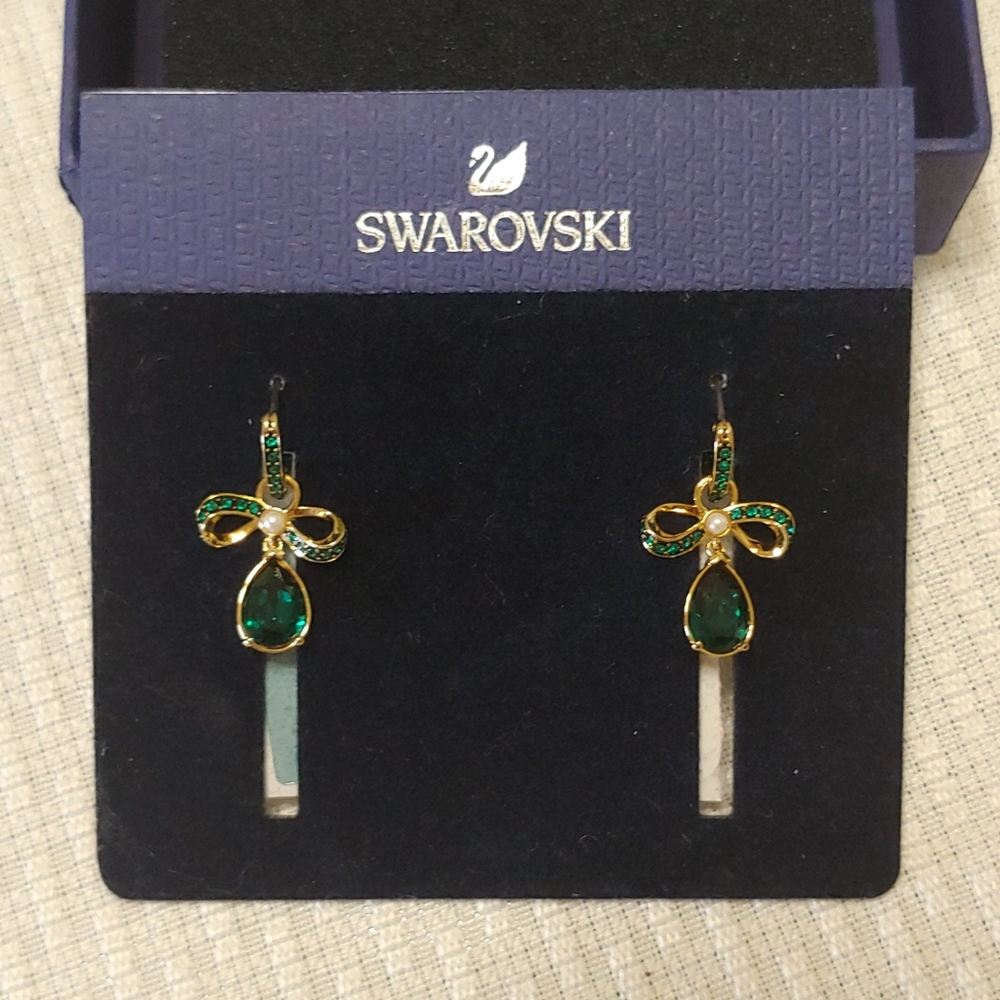 Swarovski Emerald Hoop Bow Earrings